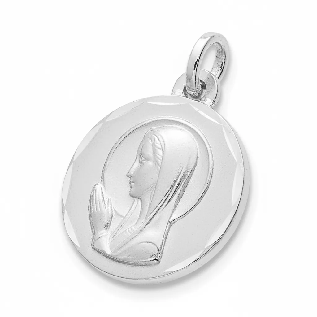 Pendentif Médaille Or Blanc Vierge Marie - Pendentif en Or 750 18k - Bijoux en Vogue
