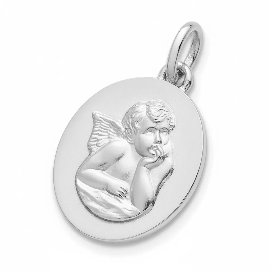 Pendentif Médaille Or Blanc Ange de Raphaël - Pendentif en Or 750 18k - Bijoux en Vogue