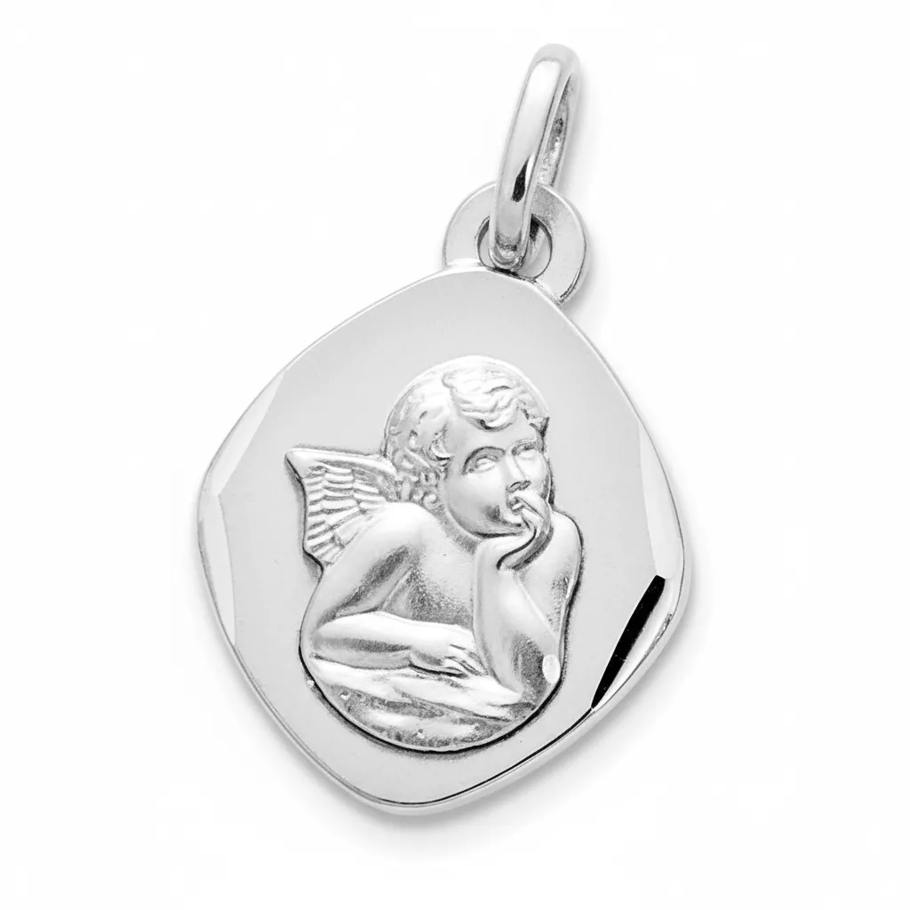 Pendentif Médaille Or Blanc Ange de Raphaël - Pendentif en Or 750 18k - Bijoux en Vogue