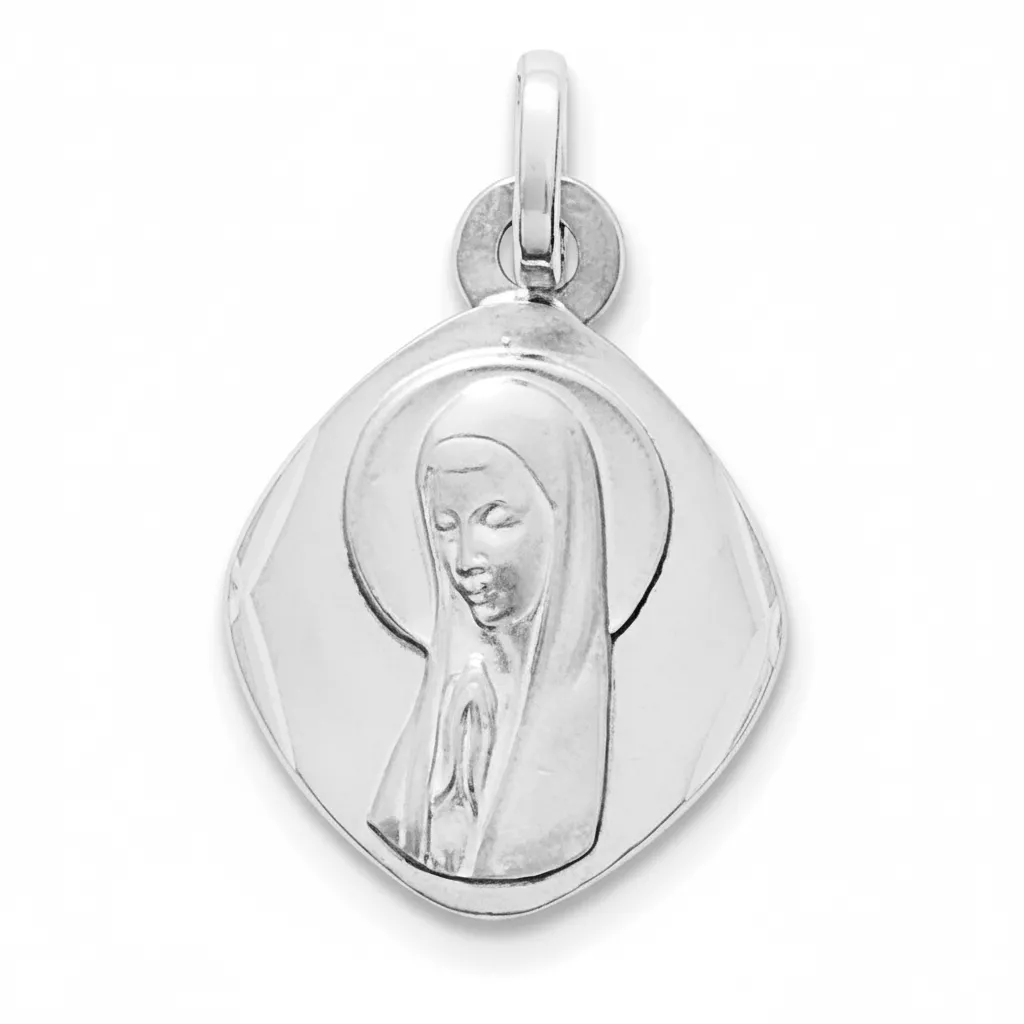 Pendentif Médaille Or Blanc Vierge Marie - Pendentif en Or 750 18k - Bijoux en Vogue