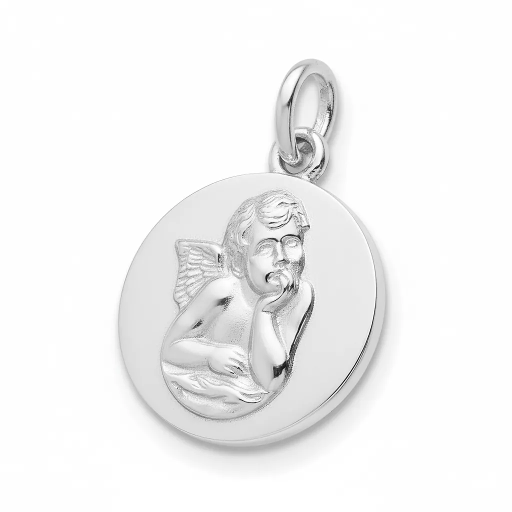 Pendentif Médaille Or Blanc Ange de Raphaël - Pendentif en Or 750 18k - Bijoux en Vogue