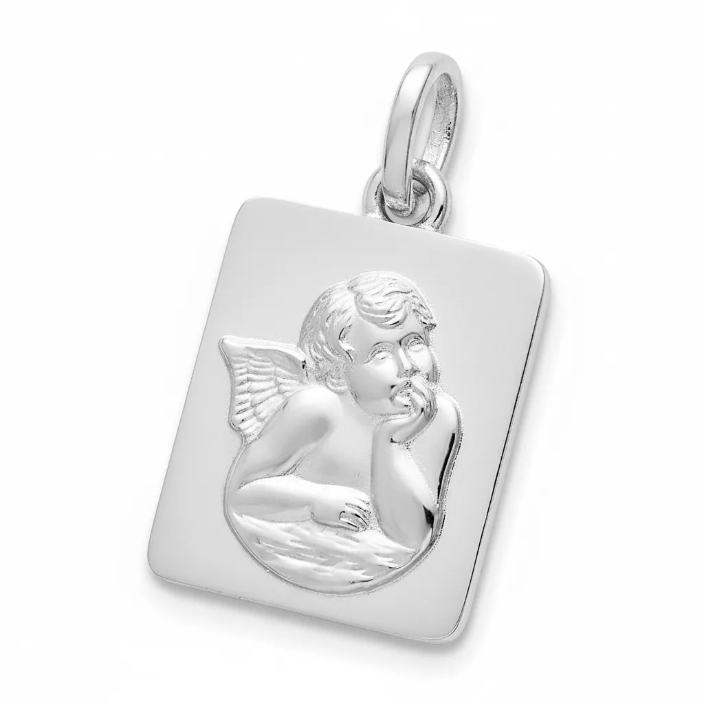 Pendentif Médaille Or Blanc Ange de Raphaël - Pendentif en Or 750 18k - Bijoux en Vogue