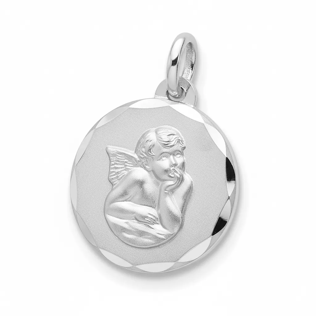 Pendentif Médaille Or Blanc Ange de Raphaël - Pendentif en Or 750 18k - Bijoux en Vogue