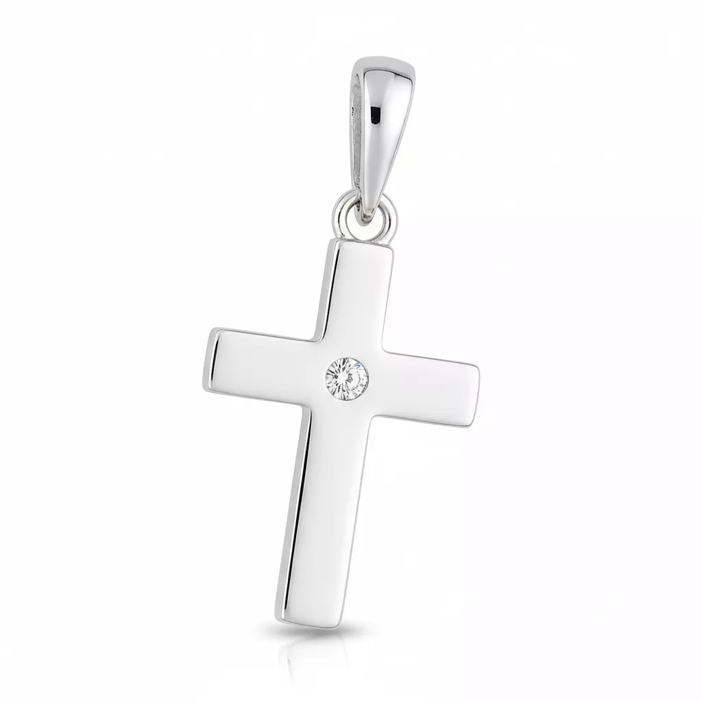 Pendentif Médaille Or Blanc Zirconium Croix Chrétienne - Pendentif en Or 750 18k - Bijoux en Vogue