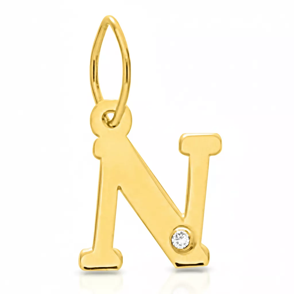 Pendentif Or Diamant Lettre N - Pendentif en Or 750 18k - Bijoux en Vogue
