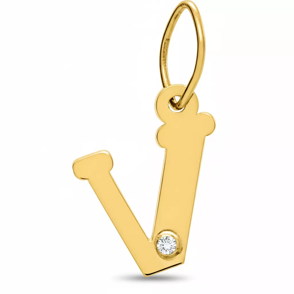 Pendentif Or Diamant Lettre V - Pendentif en Or 750 18k - Bijoux en Vogue