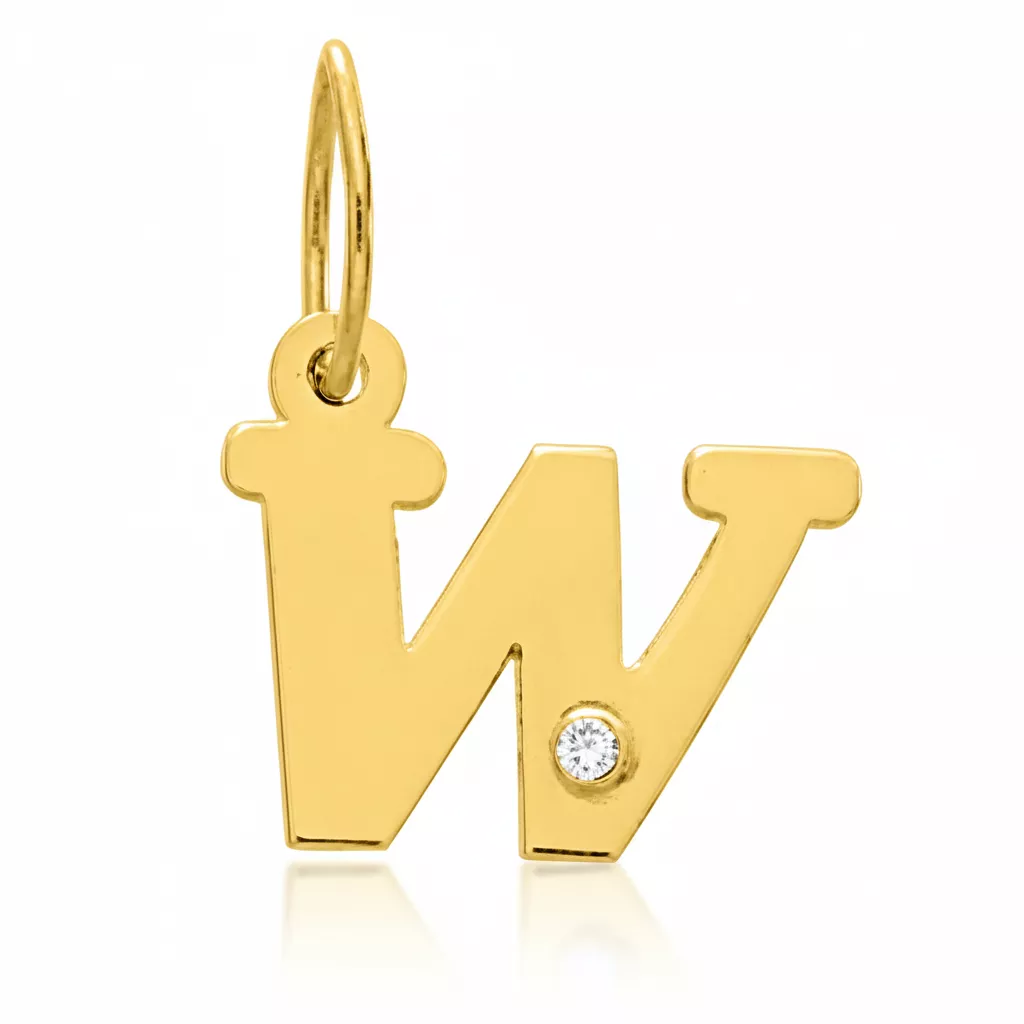 Pendentif Or Diamant Lettre W - Pendentif en Or 750 18k - Bijoux en Vogue