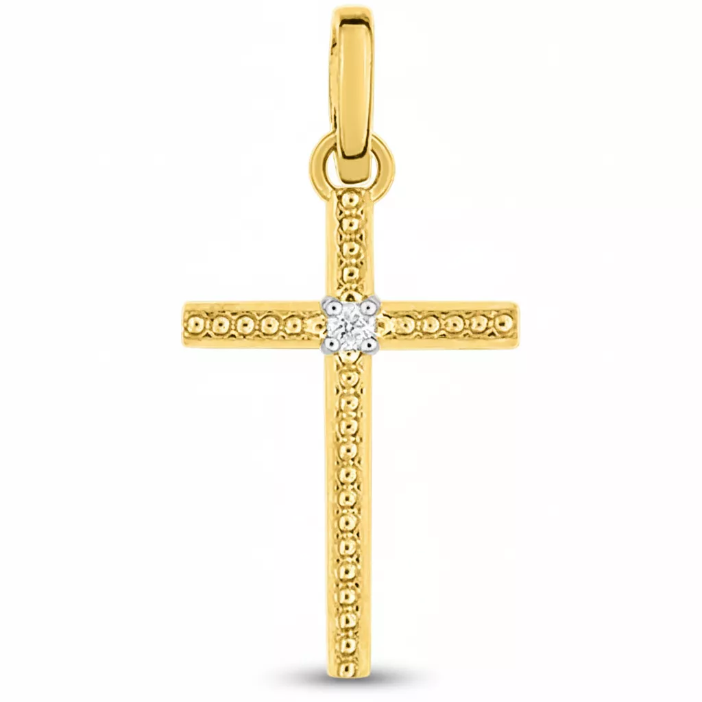 Pendentif Or Jaune et Blanc Diamant Croix Chrétienne - Pendentif en Or 750 18k - Bijoux en Vogue