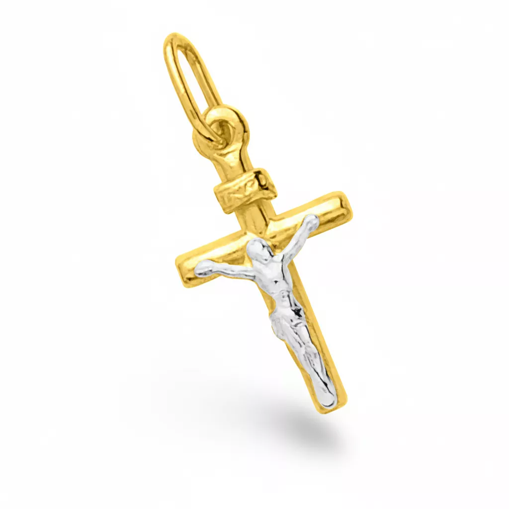 Pendentif Or Jaune et Blanc Croix Chrétienne - Pendentif en Or 750 18k - Bijoux en Vogue