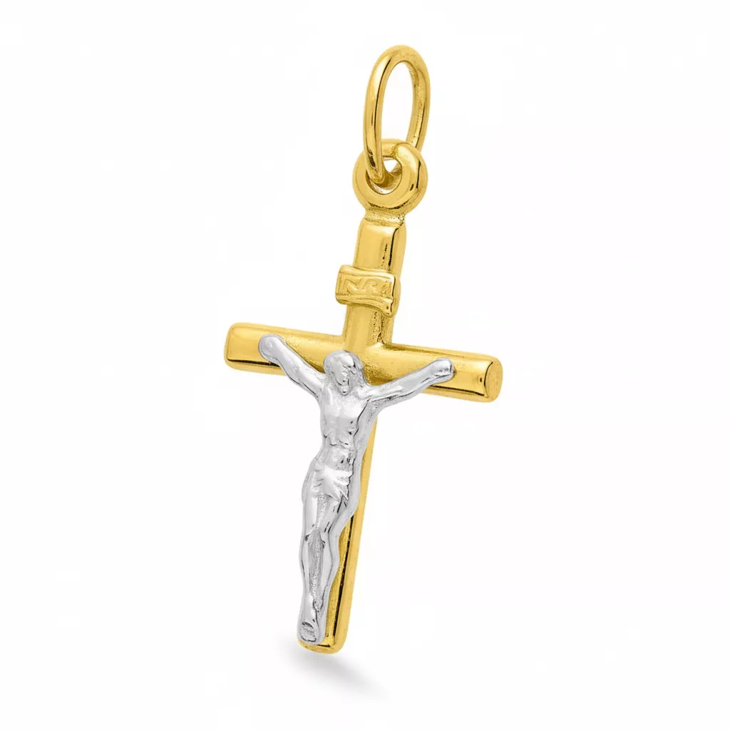 Pendentif Or Jaune et Blanc Croix Chrétienne - Pendentif en Or 750 18k - Bijoux en Vogue