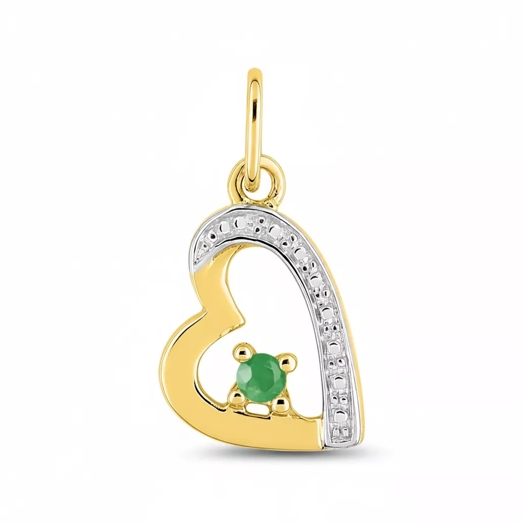 Pendentif Médaille Or Emeraude Coeur - Pendentif en Or 750 18k - Bijoux en Vogue