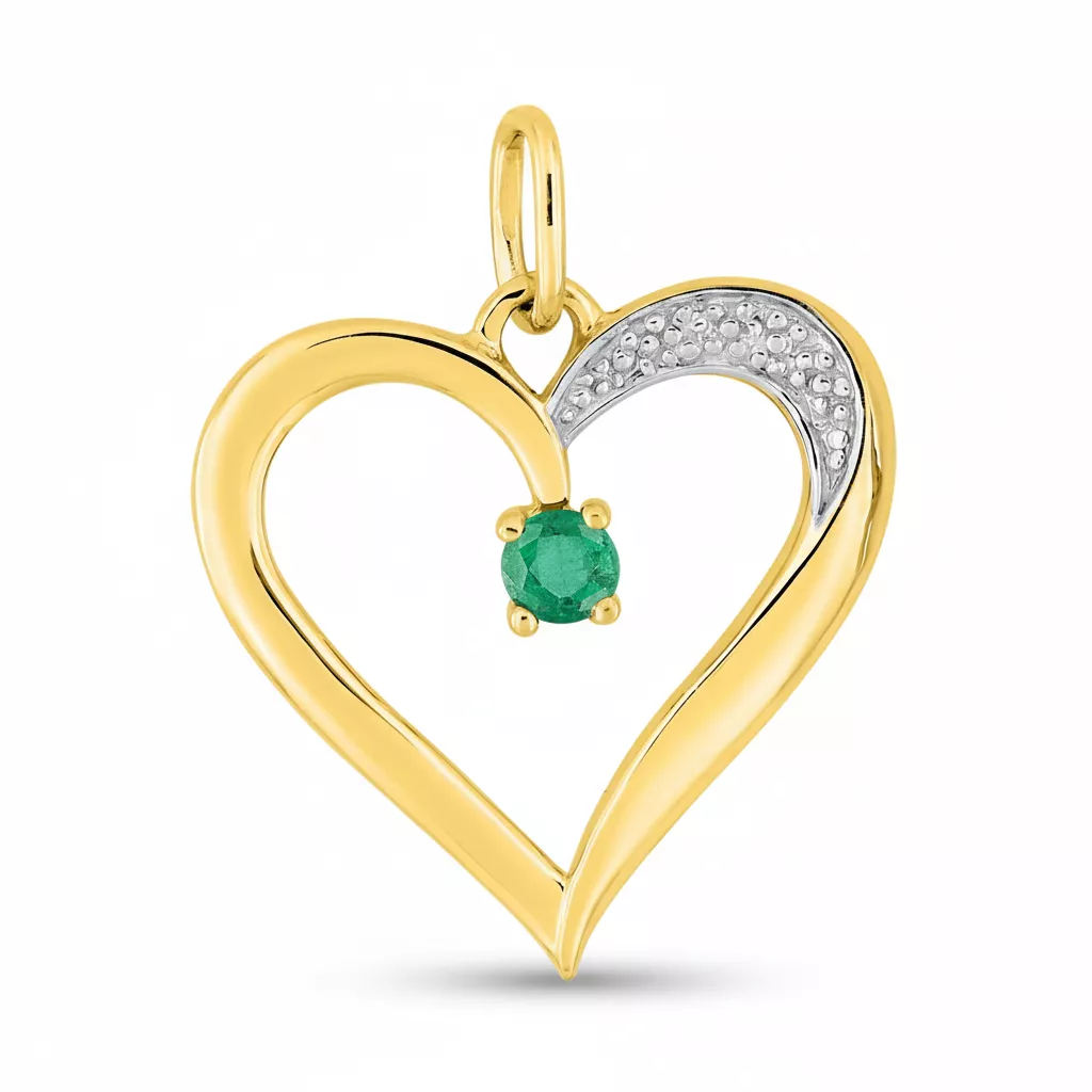 Pendentif Médaille Or Emeraude Coeur - Pendentif en Or 750 18k - Bijoux en Vogue