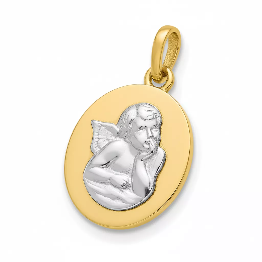 Pendentif Médaille Or Jaune et Blanc Ange de Raphaël - Pendentif en Or 750 18k - Bijoux en Vogue