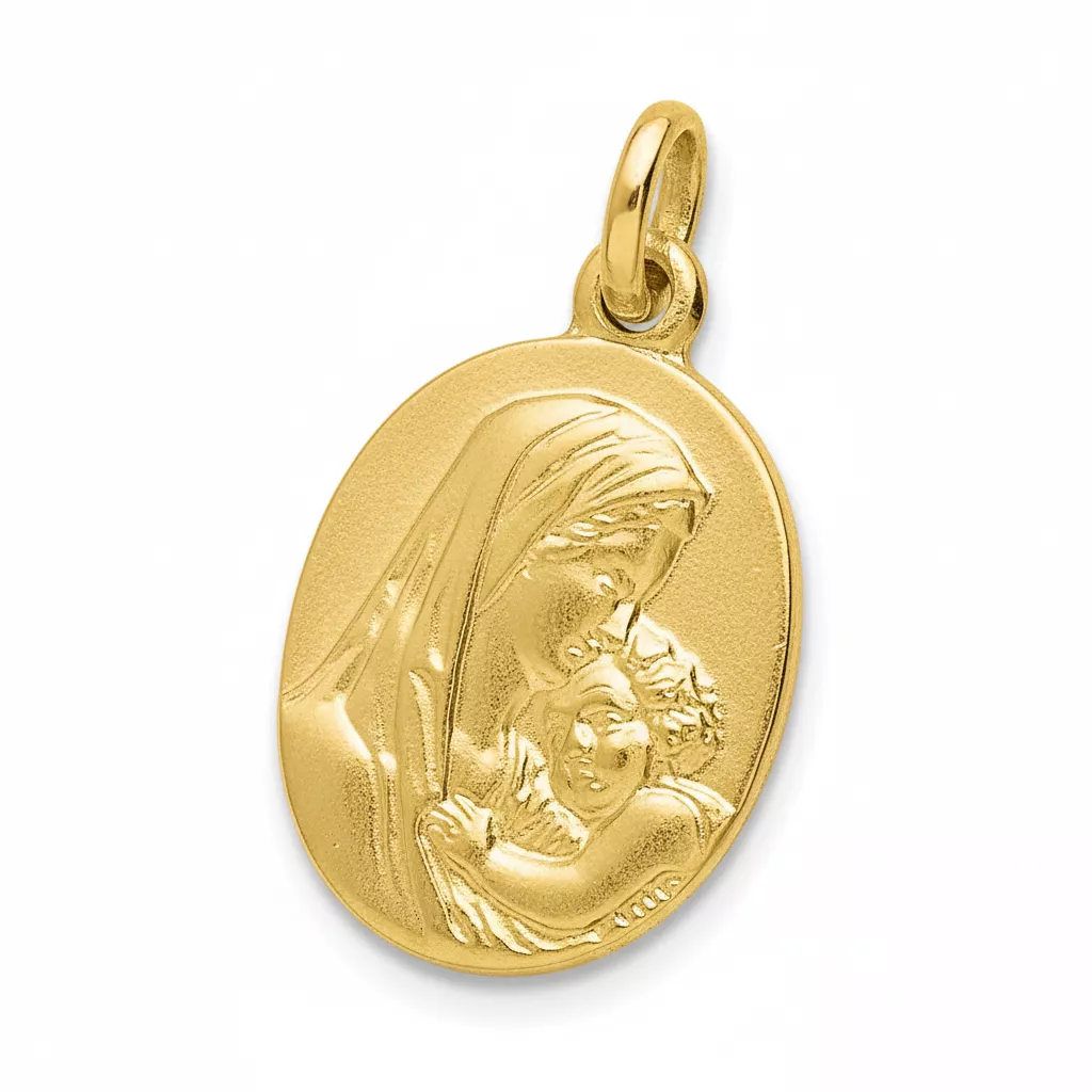 Pendentif Médaille Or Vierge Marie et Jésus Christ - Pendentif en Or 750 18k - Bijoux en Vogue