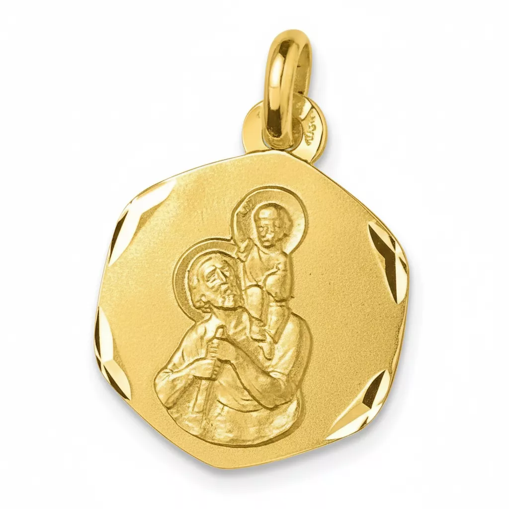 Pendentif Médaille Or Saint Christophe portant Jésus - Pendentif en Or 750 18k