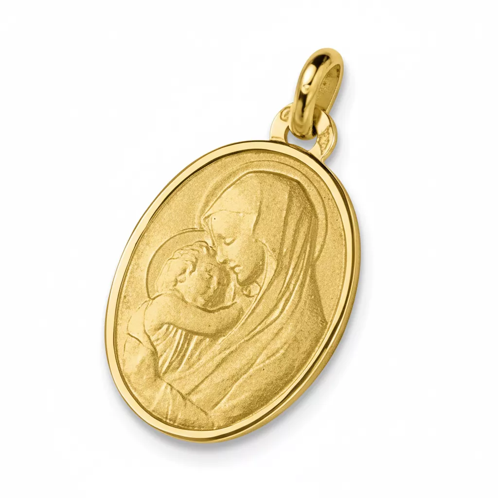 Pendentif Médaille Or Vierge Marie et Jésus Christ - Pendentif en Or 750 18k - Bijoux en Vogue