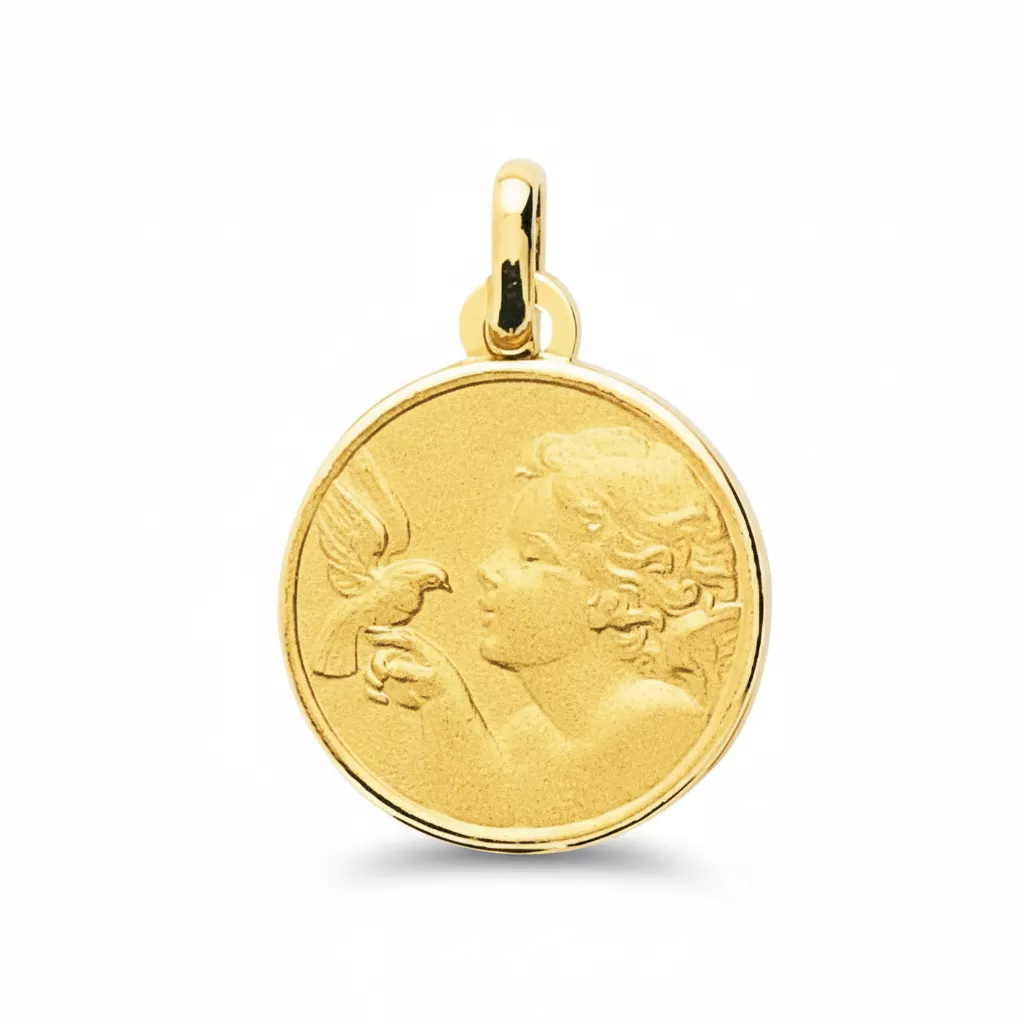 Pendentif Médaille Or Ange à la Colombe - Pendentif en Or 750 18k - Bijoux en Vogue