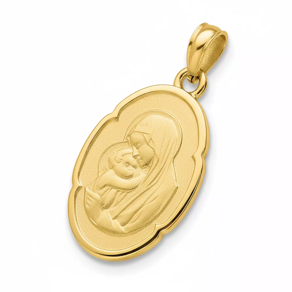 Pendentif Médaille Or Vierge Marie et Jésus Christ - Pendentif en Or 750 18k - Bijoux en Vogue