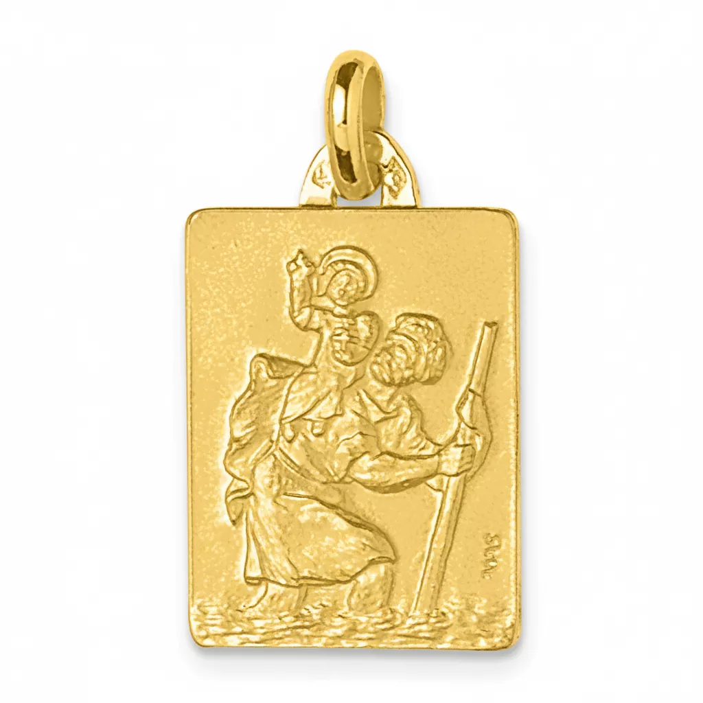 Pendentif Médaille Or Saint Christophe portant Jésus - Pendentif en Or 750 18k - Bijoux en Vogue