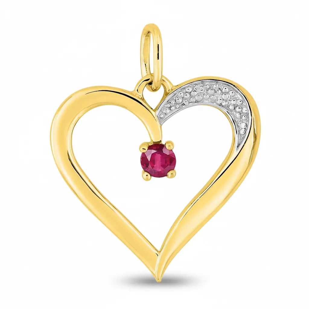 Pendentif Médaille Or Rubis Coeur - Pendentif en Or 750 18k - Bijoux en Vogue