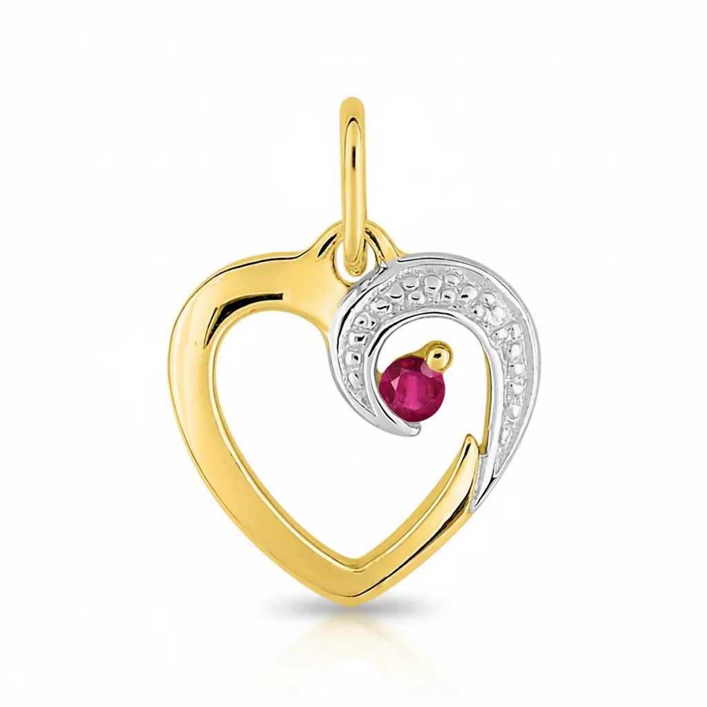 Pendentif Médaille Or Rubis Coeur - Pendentif en Or 750 18k - Bijoux en Vogue