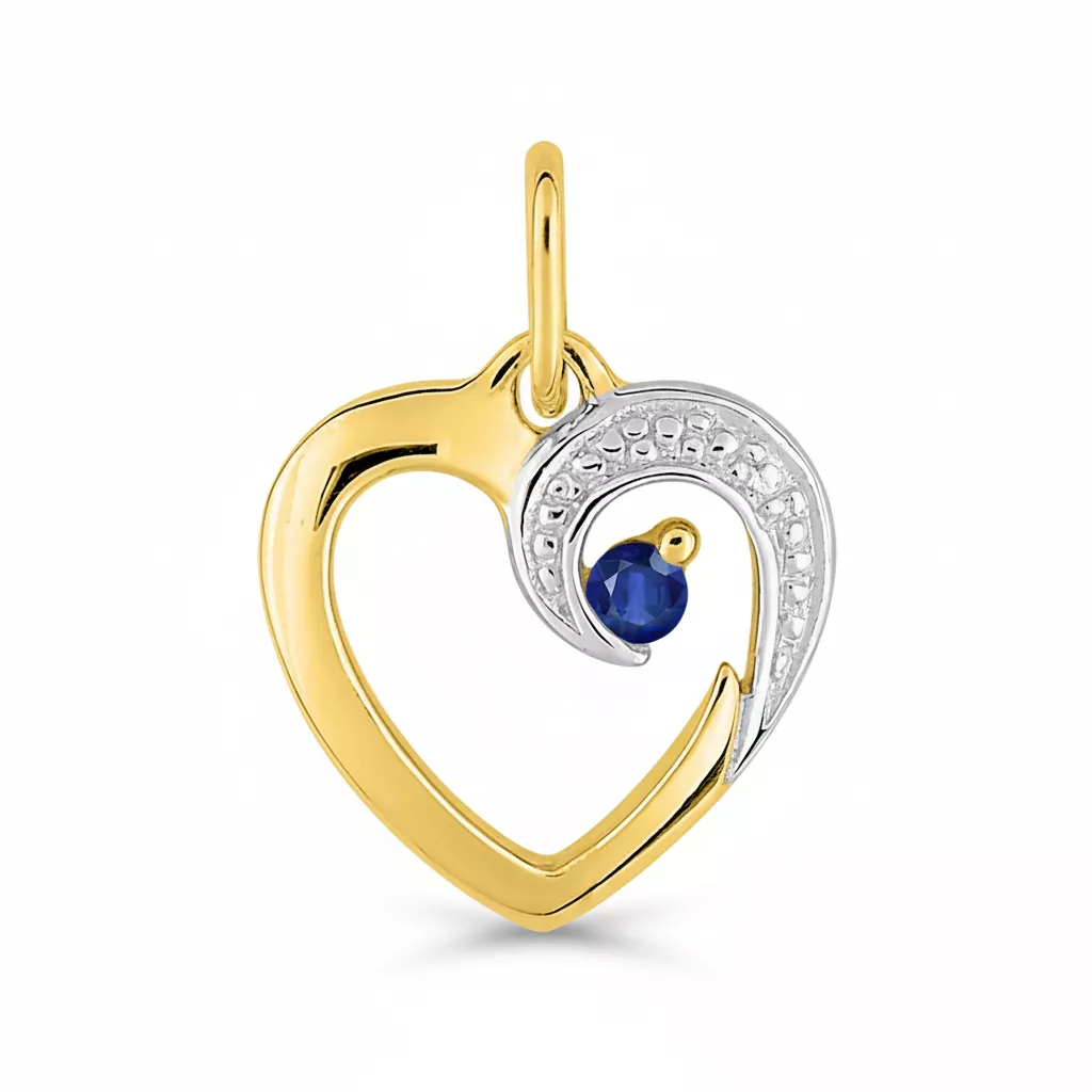 Pendentif Médaille Or Saphir Coeur - Pendentif en Or 750 18k - Bijoux en Vogue