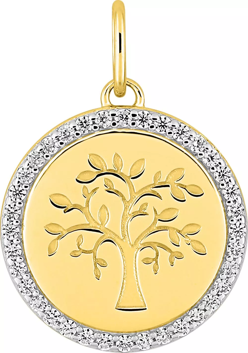 Pendentif Médaille Or Zirconium Arbre de Vie - Pendentif en Or 750 18k - Bijoux en Vogue