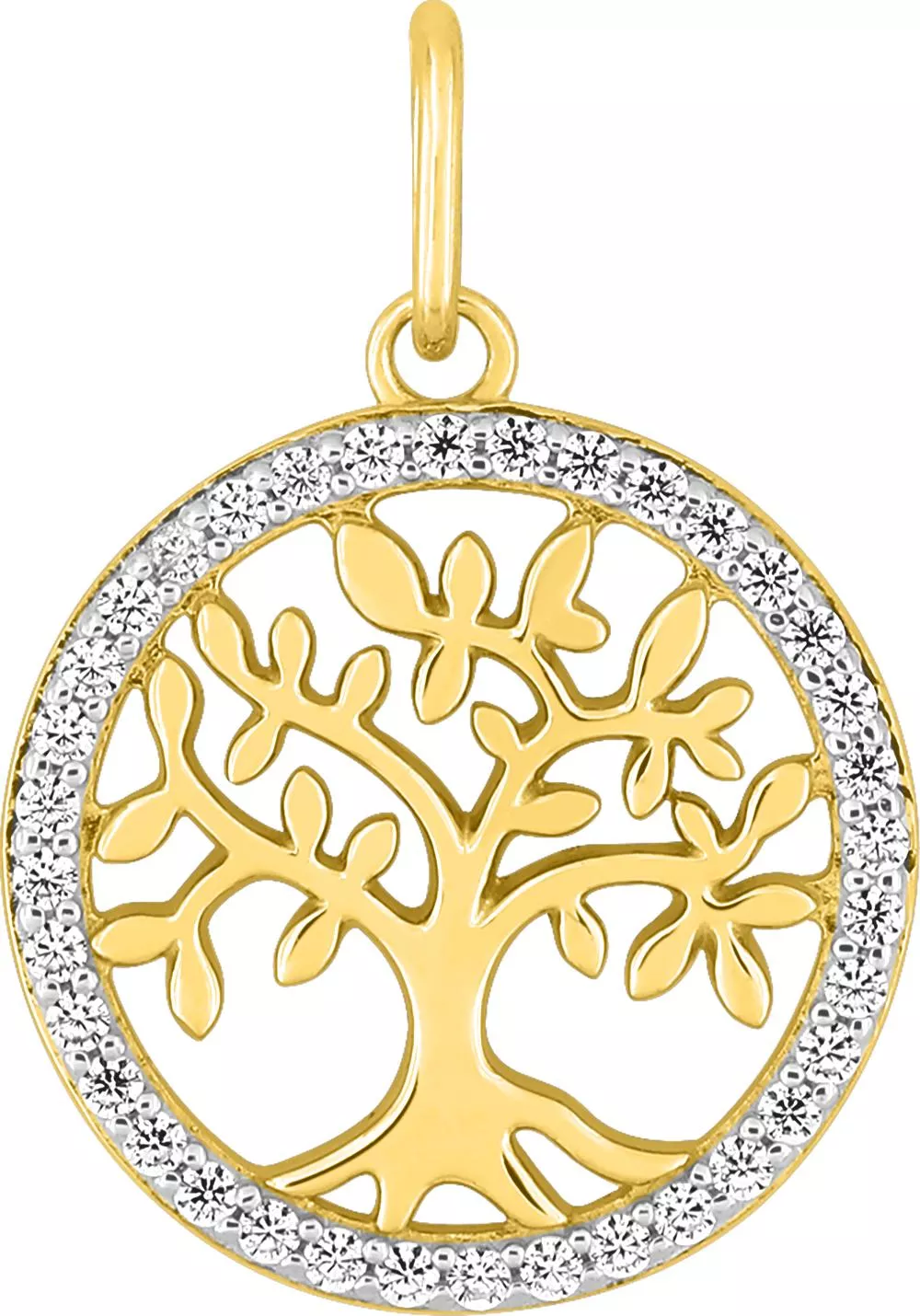 Pendentif Médaille Or Zirconium Arbre de Vie - Pendentif en Or 750 18k - Bijoux en Vogue