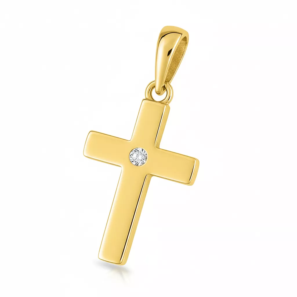 Pendentif Médaille Or Zirconium Croix Chrétienne - Pendentif en Or 750 18k - Bijoux en Vogue