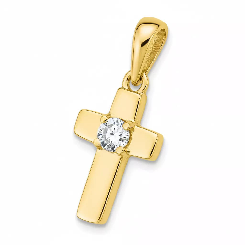 Pendentif Médaille Or Zirconium Croix Chrétienne - Pendentif en Or 750 18k - Bijoux en Vogue