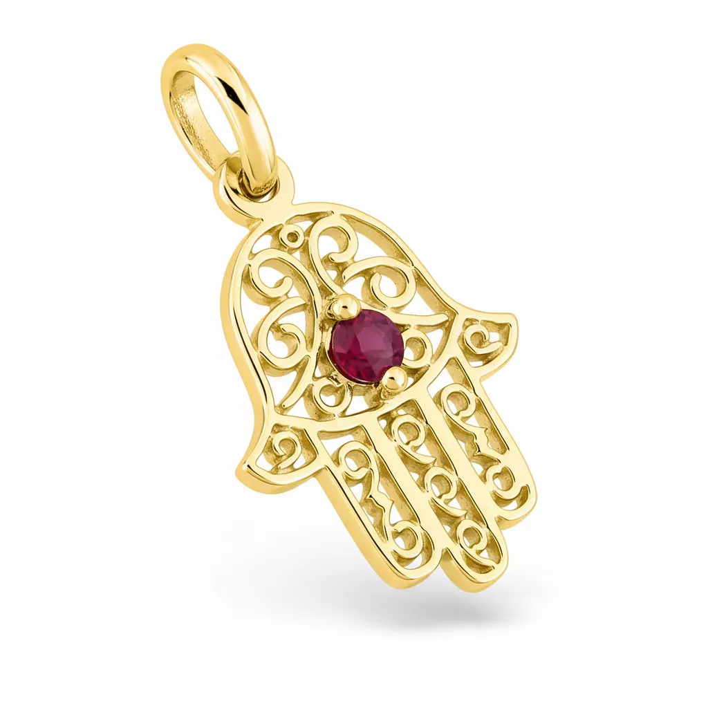 Pendentif Or Rubis Main de Fatma - Pendentif en Or 750 18k - Bijoux en Vogue