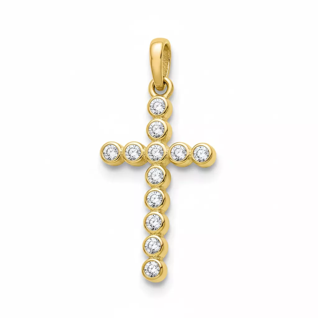 Pendentif Or Zirconium Croix Chrétienne - Pendentif en Or 750 18k - Bijoux en Vogue