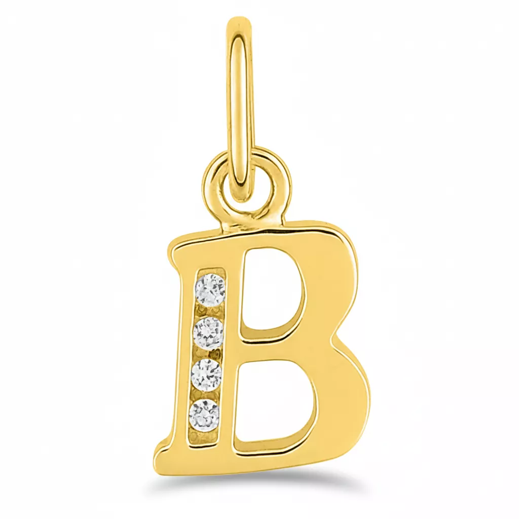 Pendentif Or Zirconium Lettre B - Pendentif en Or 750 18k - Bijoux en Vogue
