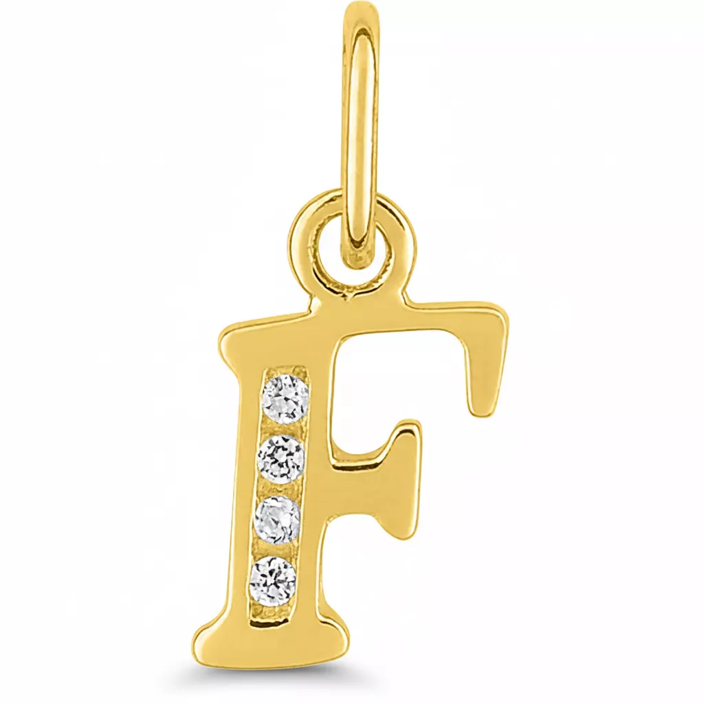Pendentif Or Zirconium Lettre F - Pendentif en Or 750 18k - Bijoux en Vogue