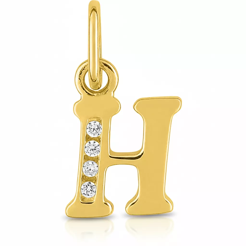 Pendentif Or Zirconium Lettre H - Pendentif en Or 750 18k - Bijoux en Vogue