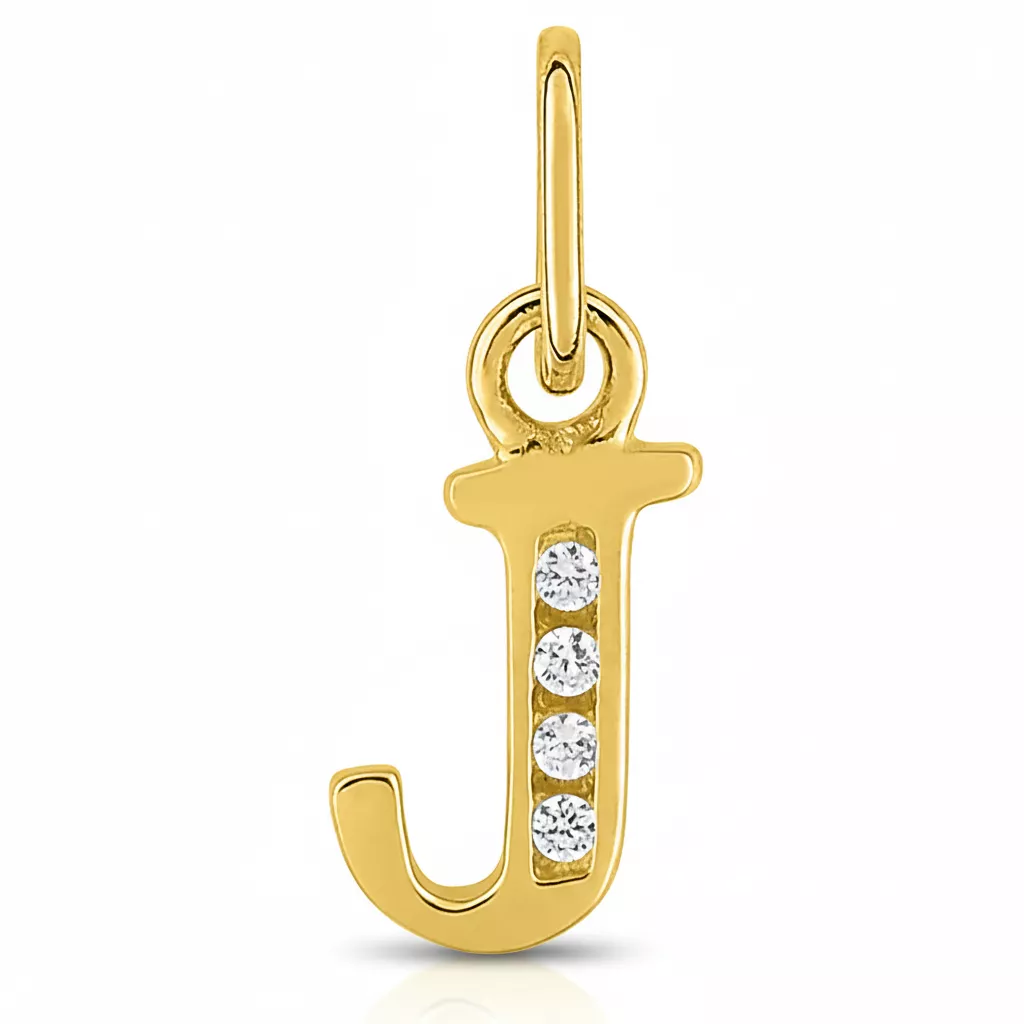 Pendentif Or Zirconium Lettre J - Pendentif en Or 750 18k - Bijoux en Vogue