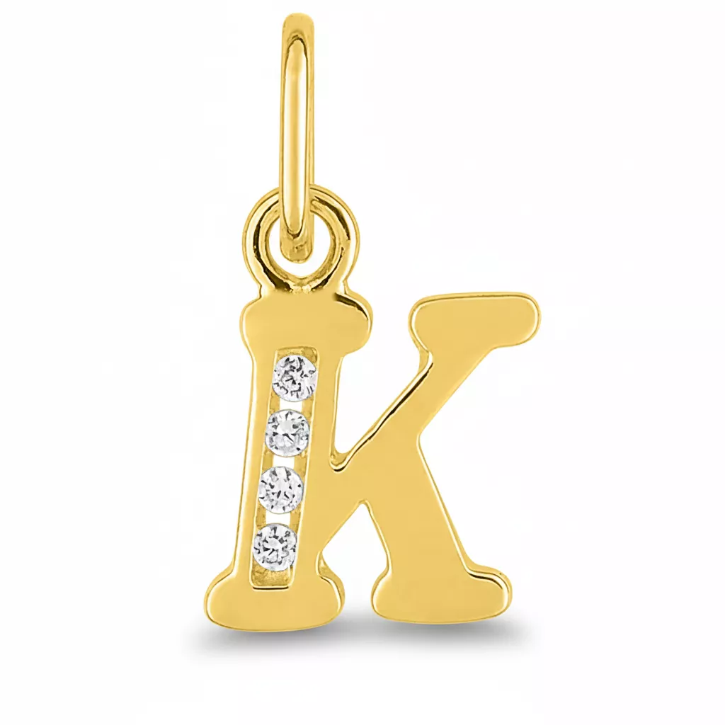 Pendentif Or Zirconium Lettre K - Pendentif en Or 750 18k - Bijoux en Vogue