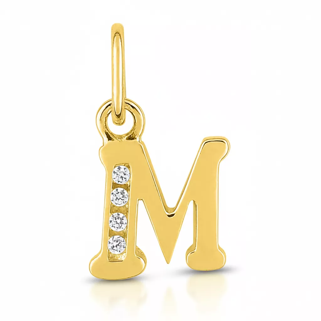 Pendentif Or Zirconium Lettre M - Pendentif en Or 750 18k - Bijoux en Vogue