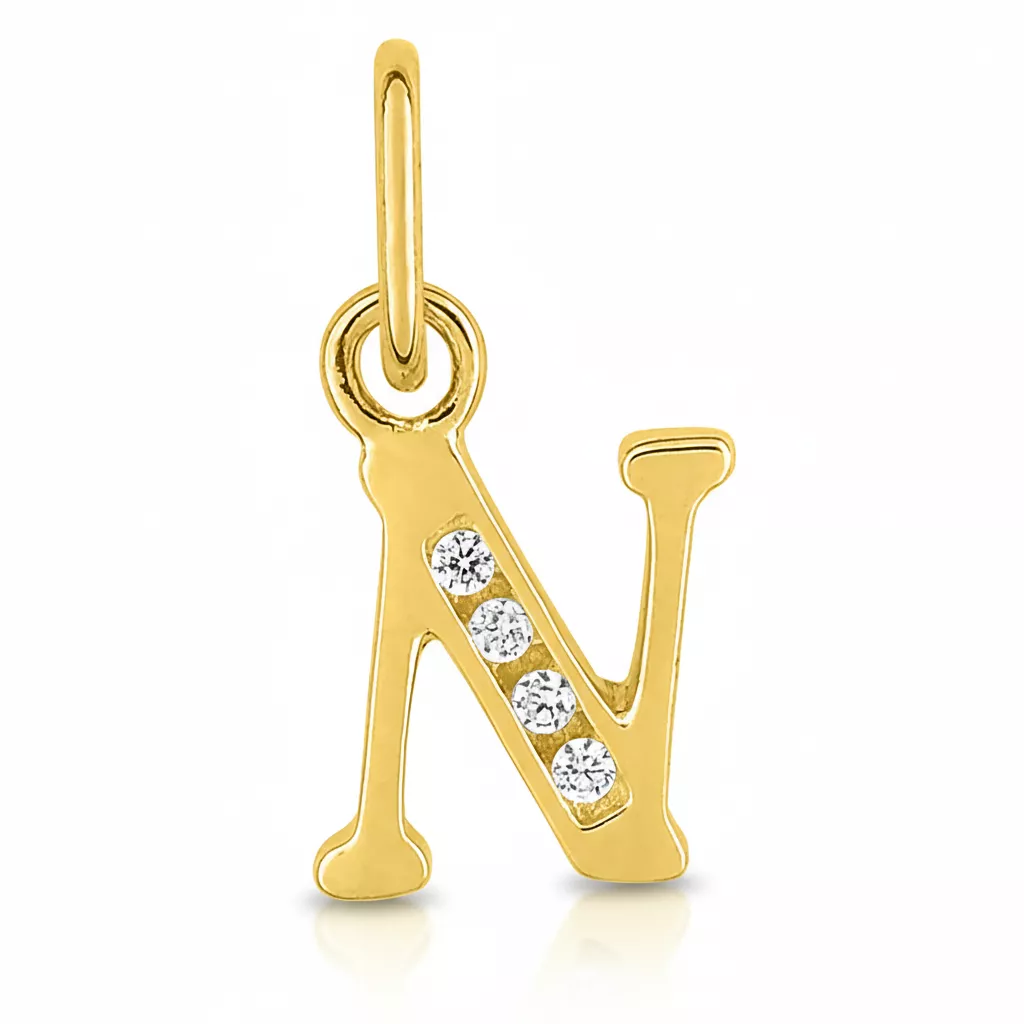 Pendentif Or Zirconium Lettre N - Pendentif en Or 750 18k - Bijoux en Vogue