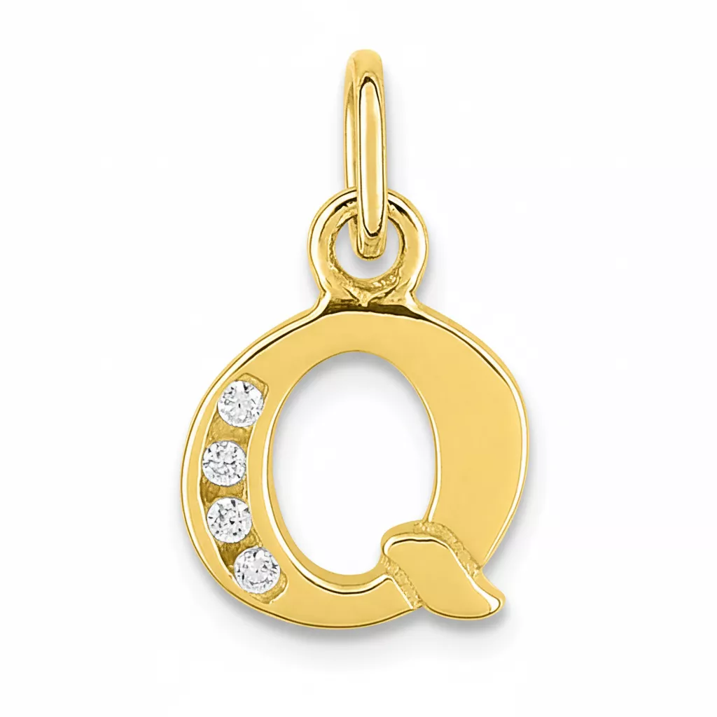 Pendentif Or Zirconium Lettre Q - Pendentif en Or 750 18k - Bijoux en Vogue