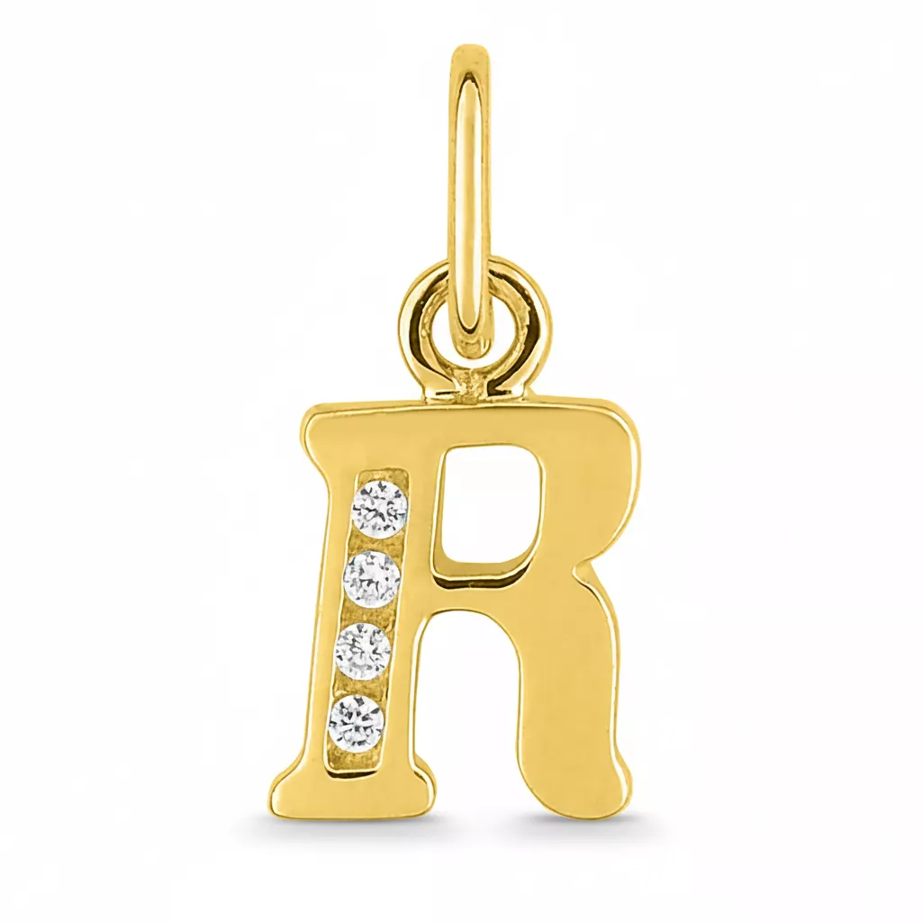Pendentif Or Zirconium Lettre R - Pendentif en Or 750 18k - Bijoux en Vogue