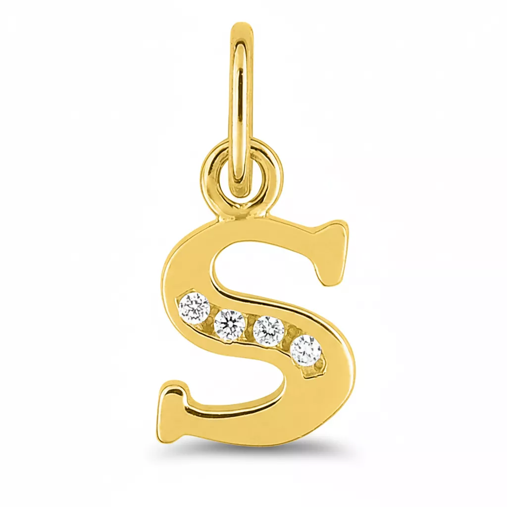 Pendentif Or Zirconium Lettre S - Pendentif en Or 750 18k - Bijoux en Vogue