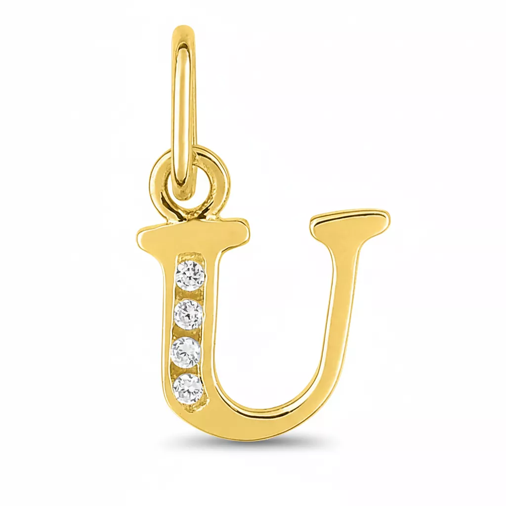 Pendentif Or Zirconium Lettre U - Pendentif en Or 750 18k - Bijoux en Vogue