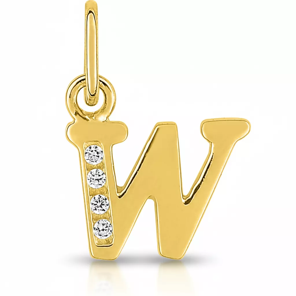 Pendentif Or Zirconium Lettre W - Pendentif en Or 750 18k - Bijoux en Vogue