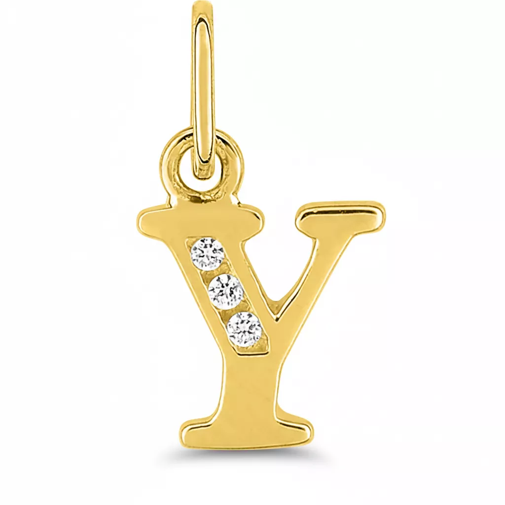 Pendentif Or Zirconium Lettre Y - Pendentif en Or 750 18k - Bijoux en Vogue