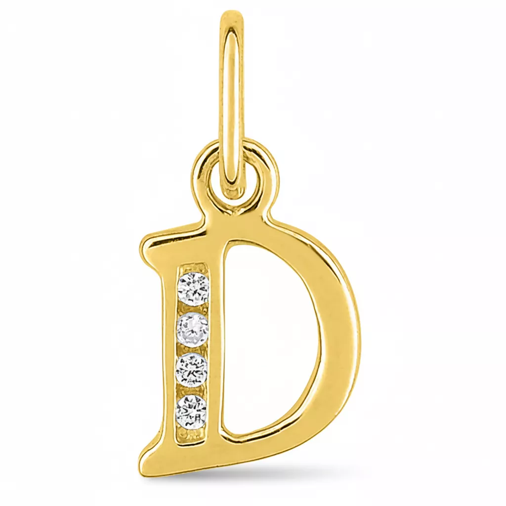 Pendentif Or Zirconium Lettre D - Pendentif en Or 750 18k - Bijoux en Vogue