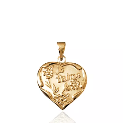 Pendentif Médaillon Je t'aime Kosseila Fleuri Amour Nature - Pendentif en Plaqué Or - Bijoux en Vogue