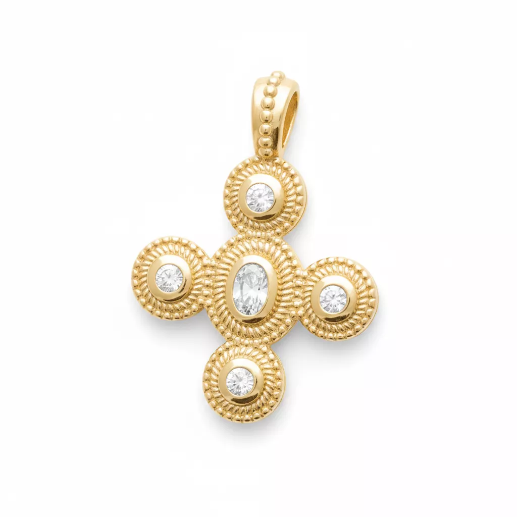 Pendentif Plaqué Or Dijana Zirconium Religieux Texturé - Pendentif en Plaqué or