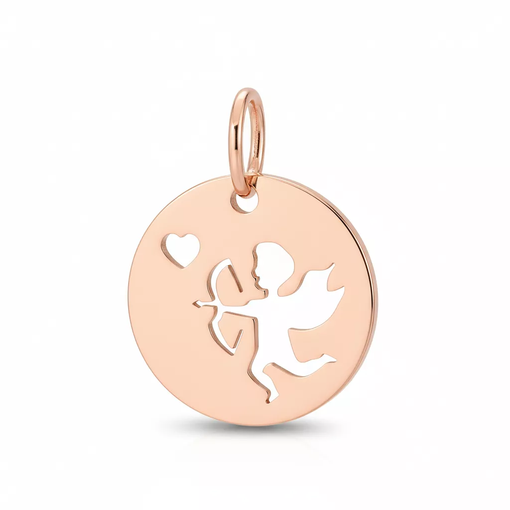 Pendentif Médaille Plaqué Or Rose Ange Cupidon - Pendentif en Plaqué or - Bijoux en Vogue